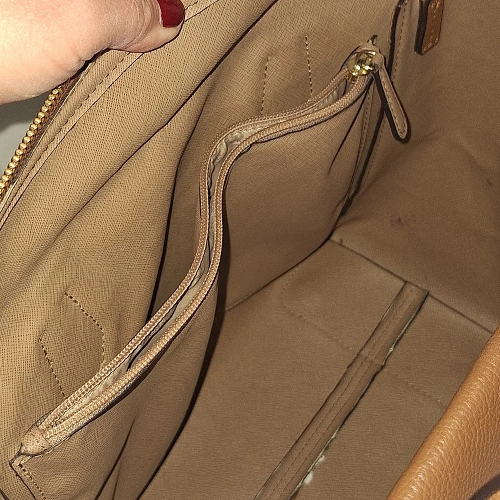 Michael Kors Mercer Brown Pebble Leather Tote Bag With Charm Large Crossbody GUC